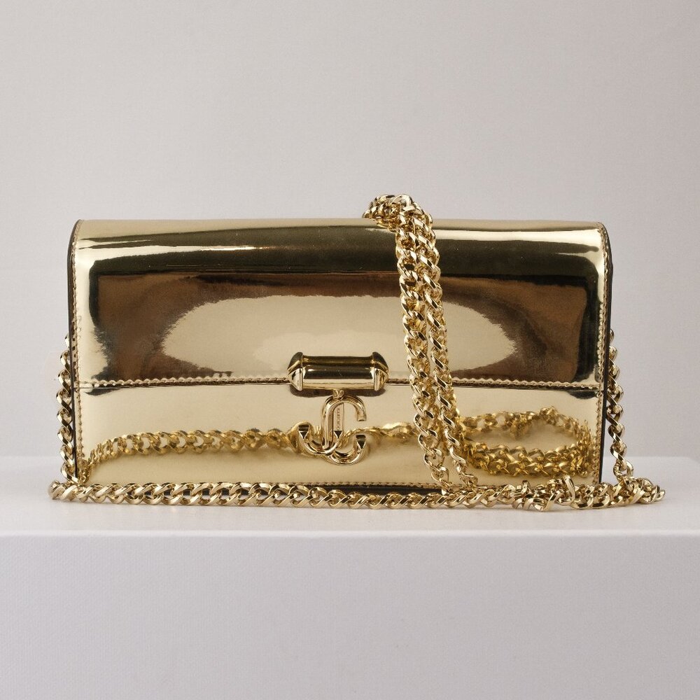 Jimmy Choo Varenne Avenue Metallic Gold Wallet on Chain Clutch Bag